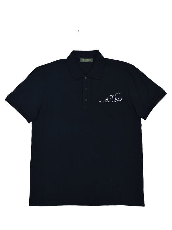 VALENTINO Men's Black Polo Shirt Cotton Logo Mod.MV0MH01M47C0NO