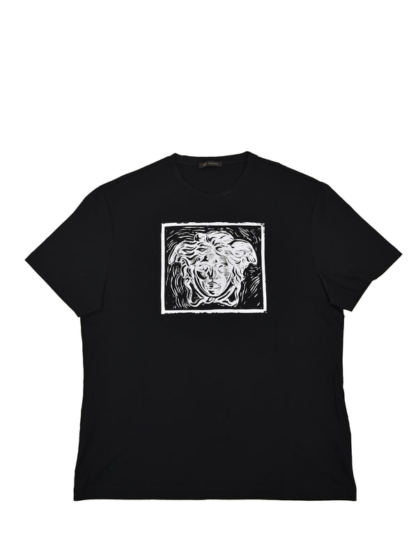 Versace T-shirt Nera Uomo Cotone Logo Mod. A76602/A201952