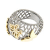 Anello retinato a fascia in oro nero con farfalle in oro giallo e diamanti