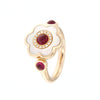 Anello a fiore in oro rosa e madreperla con diamanti e rubini