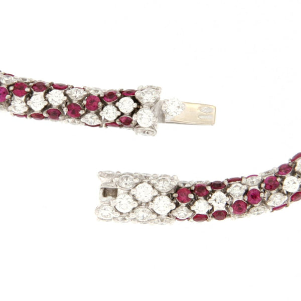 Bracciale morbido in oro bianco con diamanti e rubini