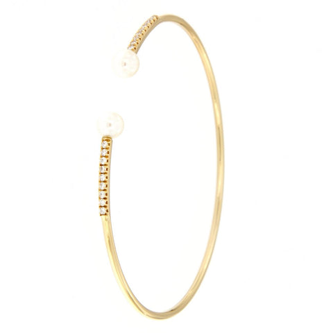 Bracciale flessibile in oro giallo con perle e diamanti