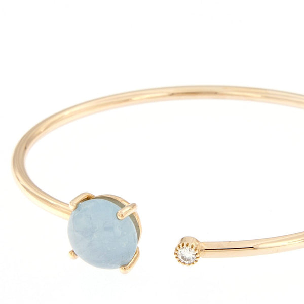Bracciale flessibile in oro rosa con diamante e acquamarina
