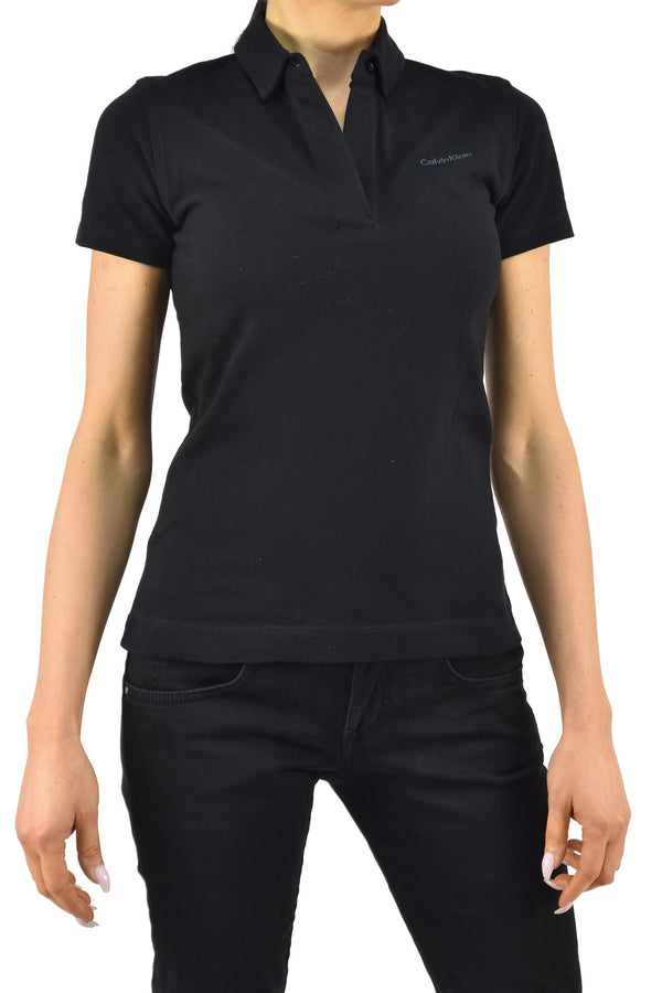 Calvin Klein Collection Women's Black Polo T-shirt Cotton Button