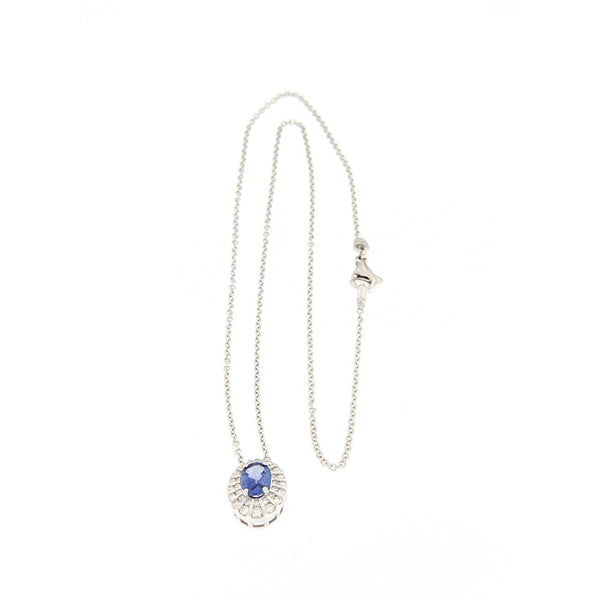 Collana in oro bianco con zaffiro e diamanti