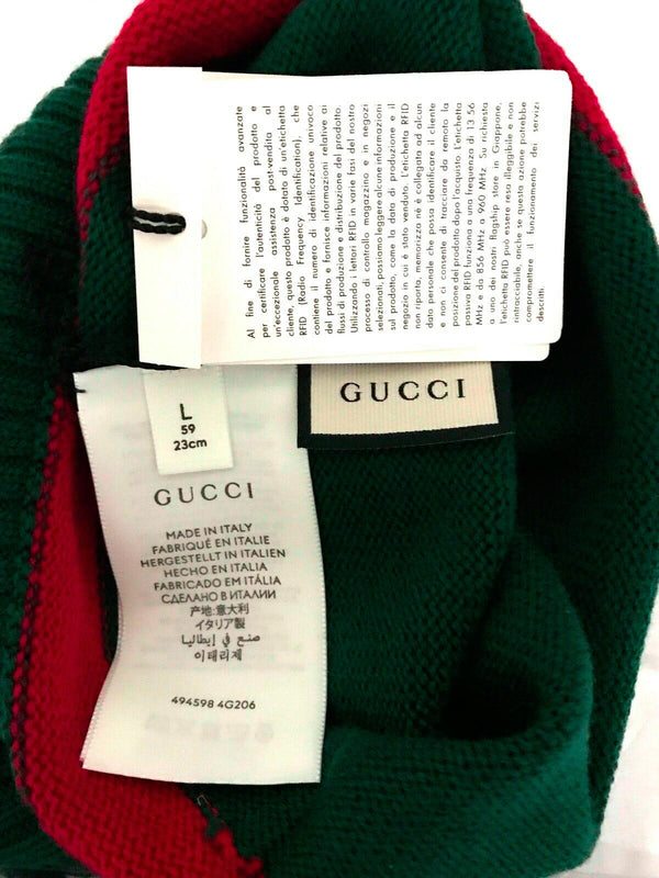 Gucci Cuffia Unisex Verde 100% Lana Logo Mod. 494598 4G206 3074