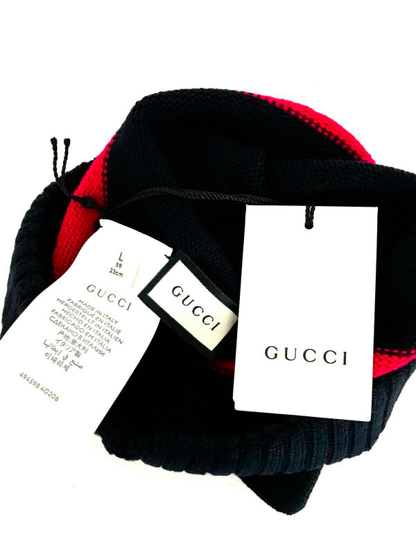 Gucci Cuffia Unisex Blu 100% Lana Logo Mod. 494598 4G206 4074