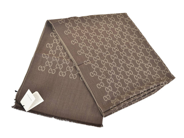 Gucci Unisex Shawl Beige and Brown Logo Wool and Silk Mod. 165903 3G646 9664 