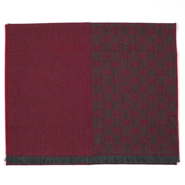 Gucci Unisex Shawl Grey/Red Logo 100% Wool Mod. 344994 4G200 1174 
