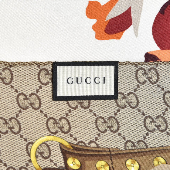 Gucci Scialle Unisex Beige Logato 100% Twill di Seta Mod. 508796 3G001 1070