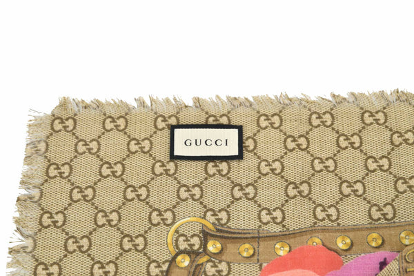 Gucci Scialle Unisex Beige Logato 100% Lana Mod. 508797 3G200 5879