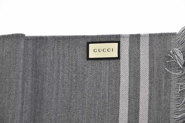 Gucci Sciarpa Unisex Grigia 100% Lana Logata Mod. 544619 4G200 1263