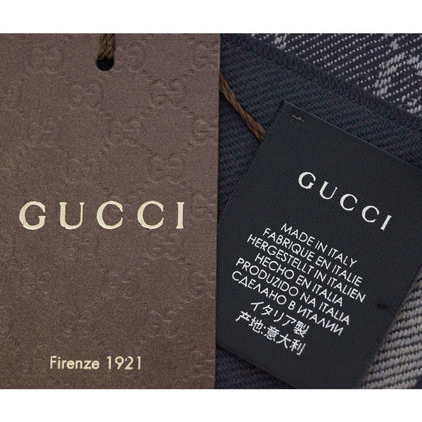 Gucci Sciarpa Unisex Blu/Grigio 100% Lana Logata Mod. 544619 4G200 4061