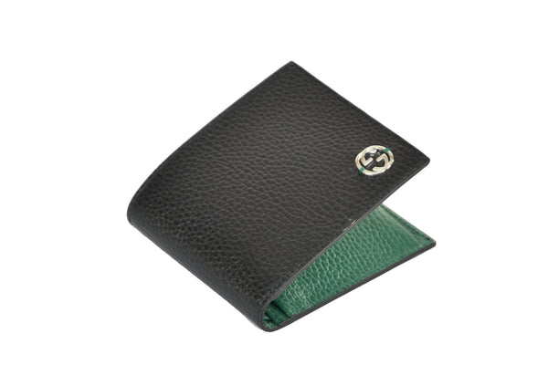 Gucci Bifold Wallet Black and Green Men's Leather Dollar Calf Mod. 610466 CAO2N 1080 