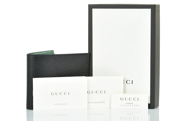 Gucci Bifold Wallet Black and Green Men's Leather Dollar Calf Mod. 610466 CAO2N 1080 