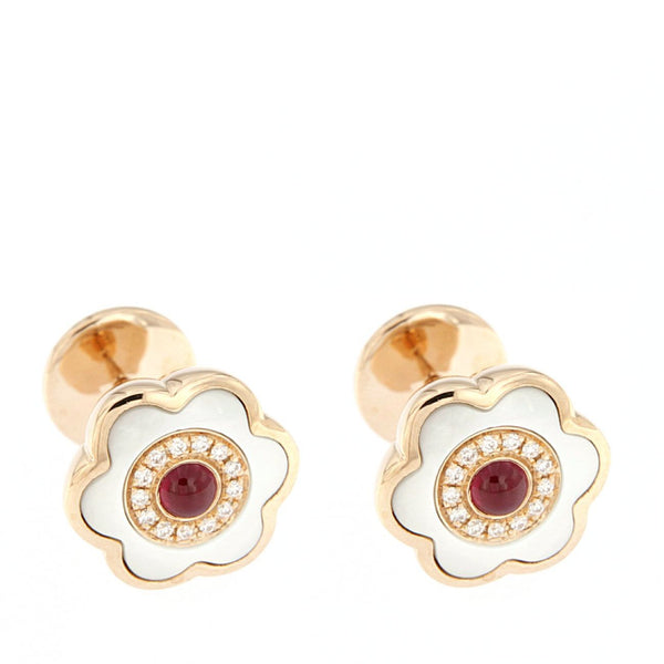 Orecchini in oro rosa e madreperla con rubino e diamanti