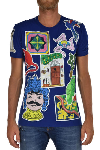 Dolce&Gabbana T-shirt Blu Uomo Cotone Mod.G8FV4TG7FYLS9000