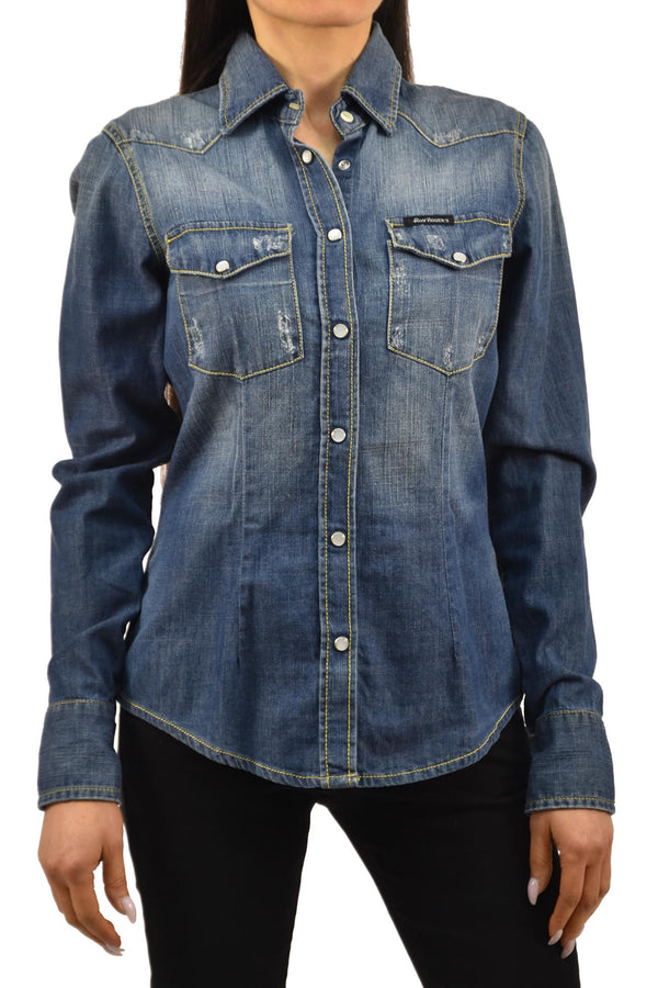 Roy Roger's Blue Denim Shirt Women Cotton Buttons Mod.ELLIE T-604
