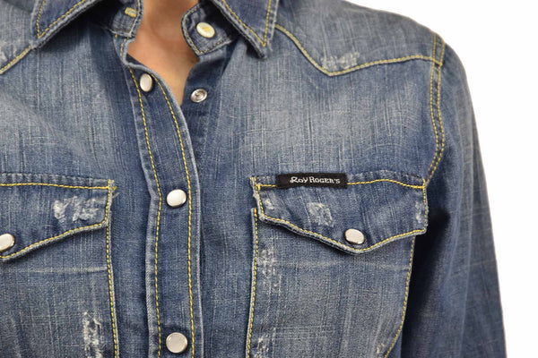 Roy Roger's Blue Denim Shirt Women Cotton Buttons Mod.ELLIE T-604